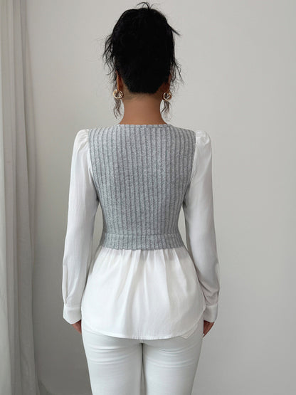 Elegant patchwork long-sleeved vest shirt