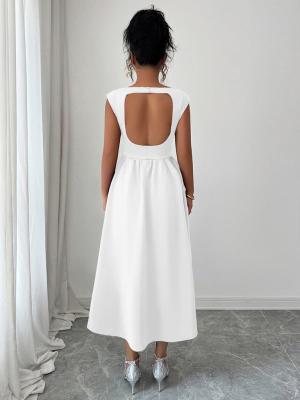Elegant solid color waisted sleeveless maxi dress
