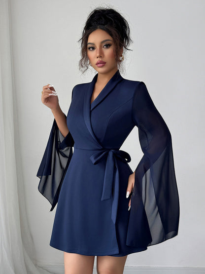 Elegant long-sleeved tie dress