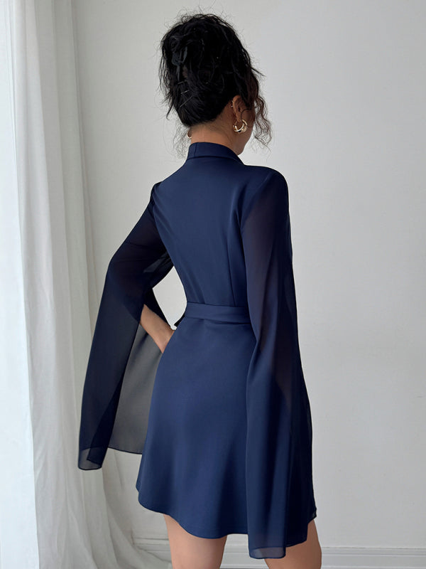 Elegant long-sleeved tie dress