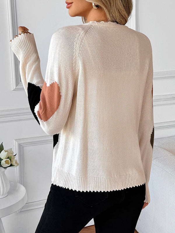 Sweet and cute women's heart v-neck knitted sweater cardigan