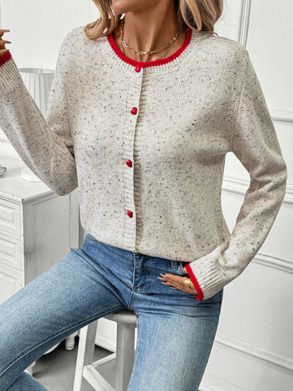 Casual contrast color sweater elegant knitted cardigan jacket