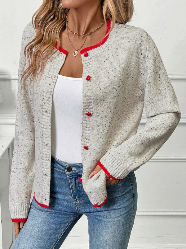 Casual contrast color sweater elegant knitted cardigan jacket