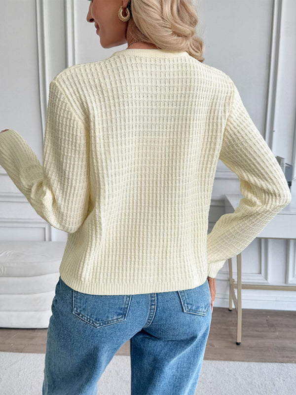 Casual Metal Button Cardigan Solid Color Sweater Jacket