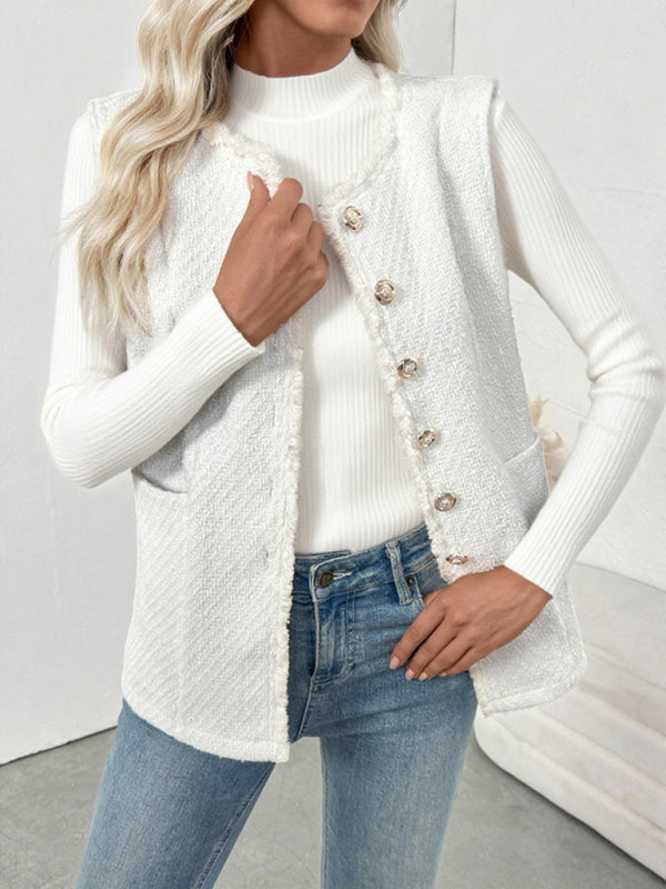 New Sleeveless Chanel Style Jacket Elegant Cardigan Vest