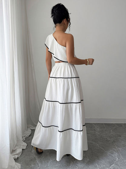 Casual, fashionable and elegant off-shoulder vest skirt two-piece set