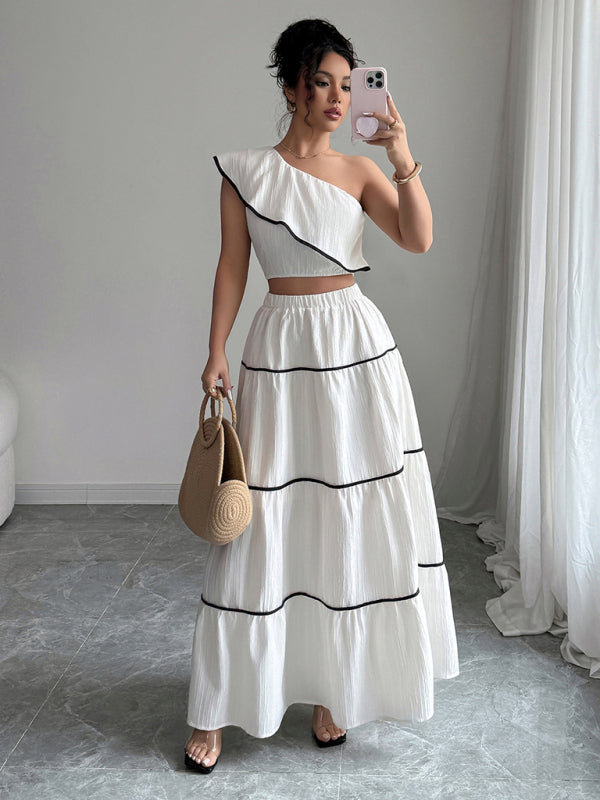 Casual, fashionable and elegant off-shoulder vest skirt two-piece set