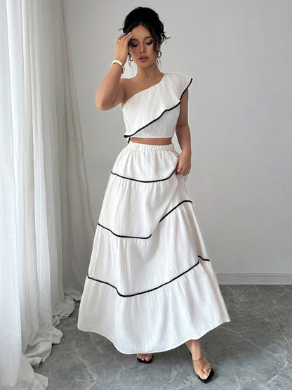 Casual, fashionable and elegant off-shoulder vest skirt two-piece set