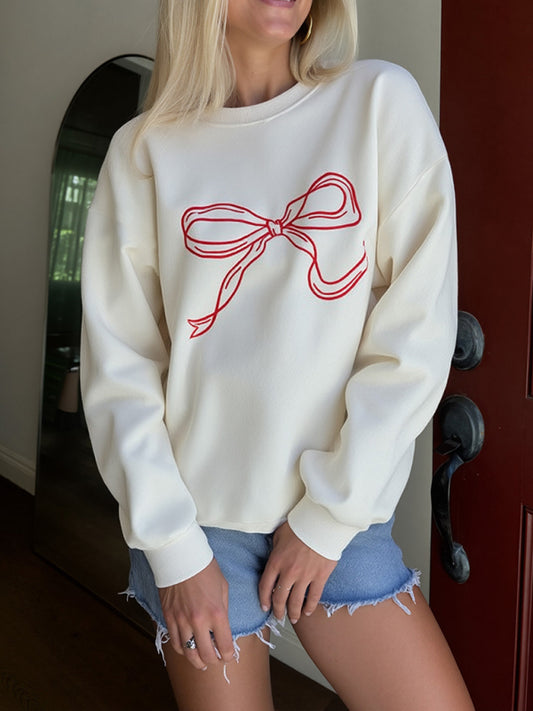 Casual loose round neck long sleeve sweatshirt sweet and fashionable bow sweatshirt