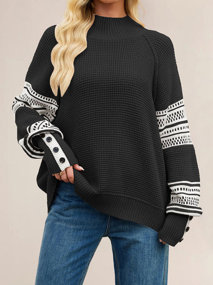 Knitted colorblock half turtleneck fashionable pullover sweater
