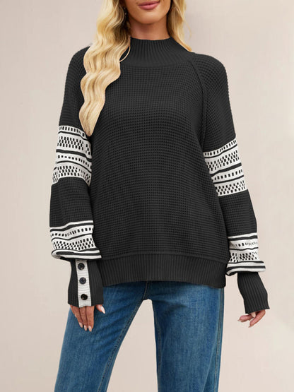 Knitted colorblock half turtleneck fashionable pullover sweater
