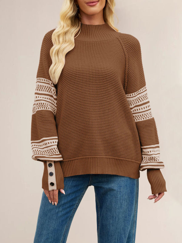 Knitted colorblock half turtleneck fashionable pullover sweater