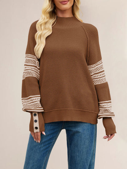 Knitted colorblock half turtleneck fashionable pullover sweater