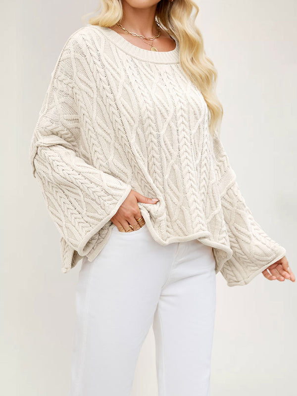 Round neck short cable knit loose solid color sweater
