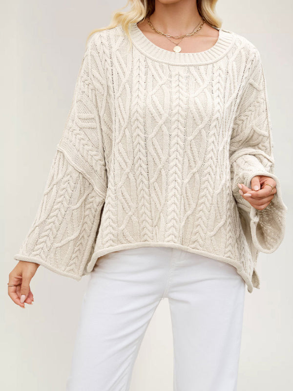 Round neck short cable knit loose solid color sweater