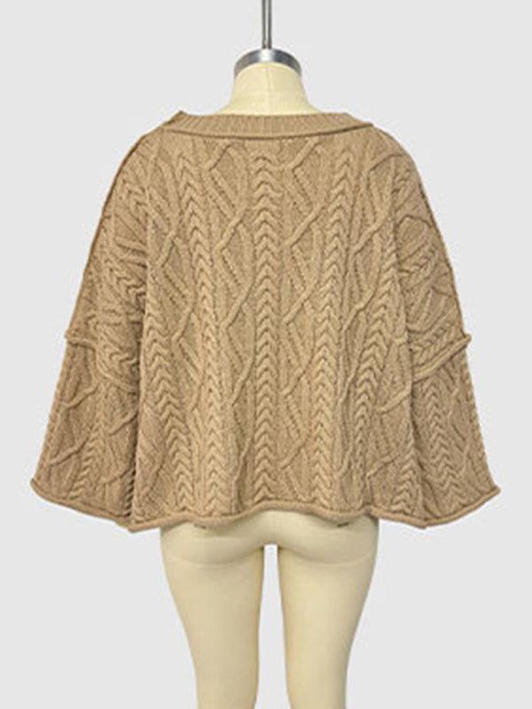 Round neck short cable knit loose solid color sweater