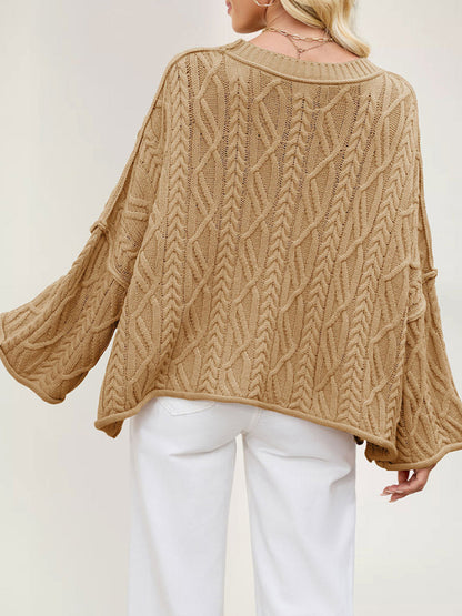 Round neck short cable knit loose solid color sweater