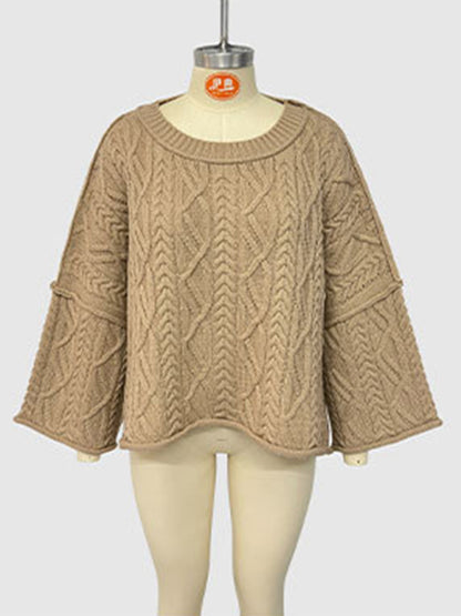 Round neck short cable knit loose solid color sweater