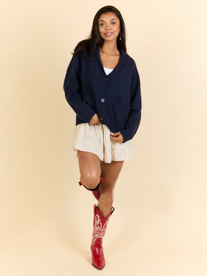 Flag Print Cardigan Casual Loose Long Sleeve V-Neck Sweater