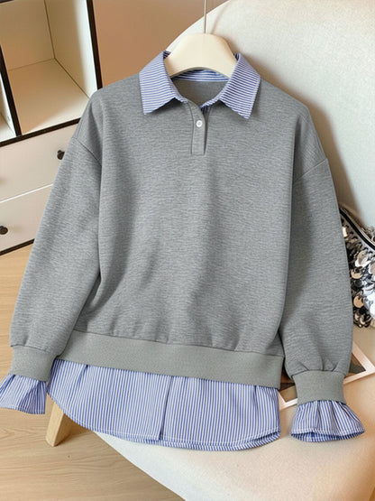 The 'Ivy' Faux-Layered Striped Collared Sweatshirt
