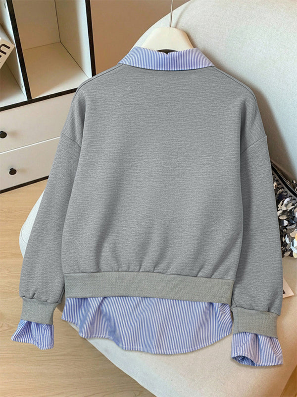The 'Ivy' Faux-Layered Striped Collared Sweatshirt