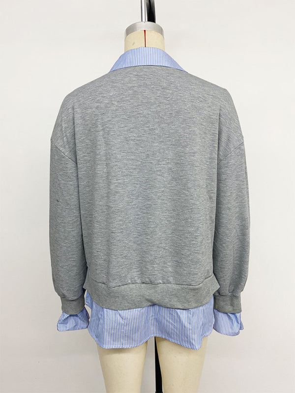 The 'Ivy' Faux-Layered Striped Collared Sweatshirt