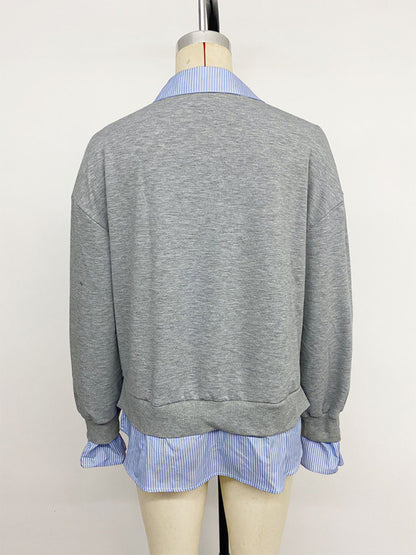 The 'Ivy' Faux-Layered Striped Collared Sweatshirt