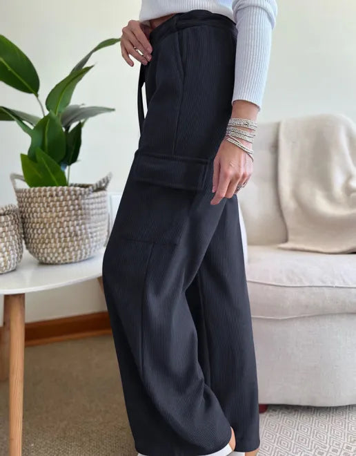 Autumn and winter casual simple style loose solid color corduroy wide-leg pants