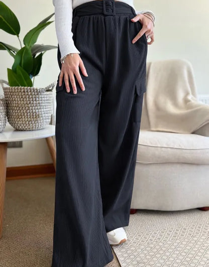 Autumn and winter casual simple style loose solid color corduroy wide-leg pants
