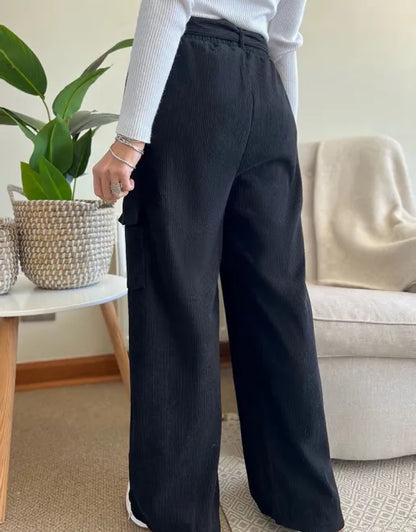 Autumn and winter casual simple style loose solid color corduroy wide-leg pants