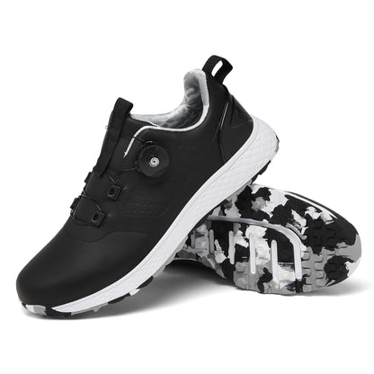 Black unisex golf shoes with rotating spikes by Mazify