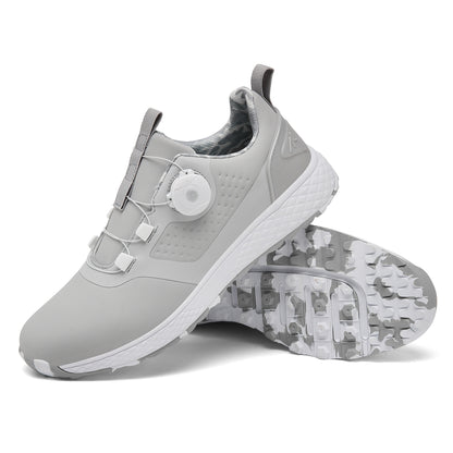 Grey unisex golf shoes with rotating spikes by Mazify