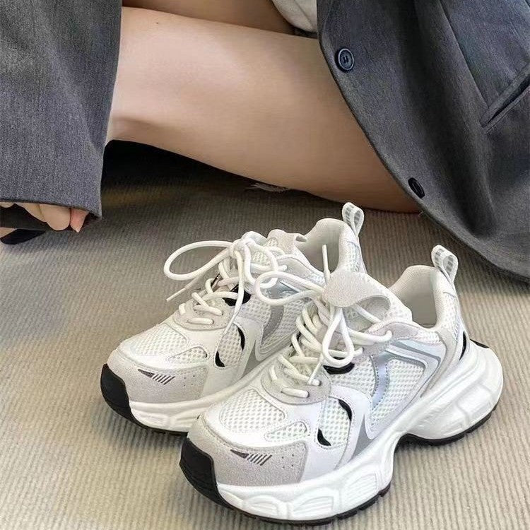 Women's white lightweight mesh chunky sneakers by Mazify