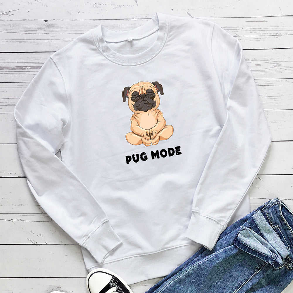 White Pug Mode graphic print crew neck sweatshirt by Mazify