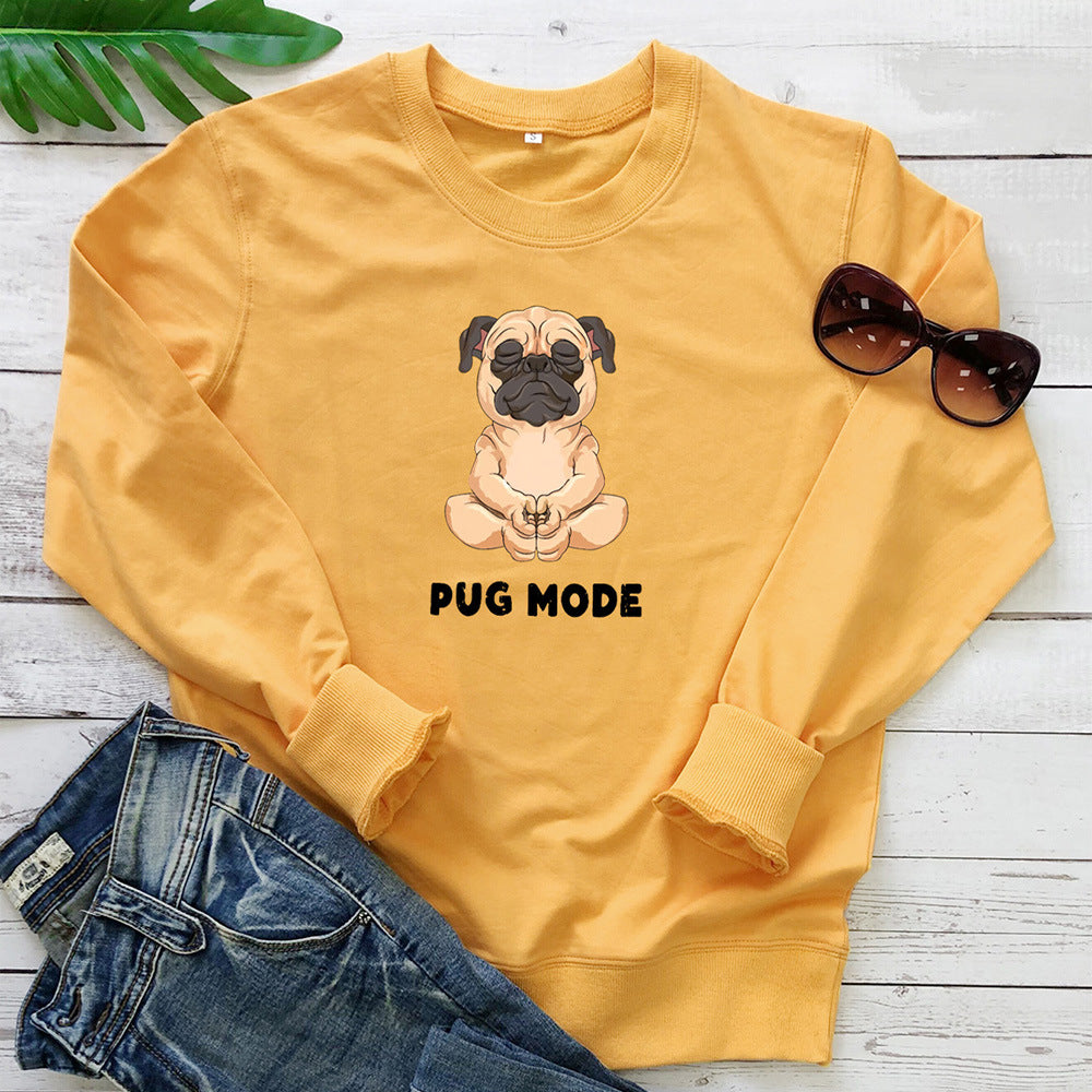 Yellow Pug Mode graphic print crew neck sweatshirt by Mazify