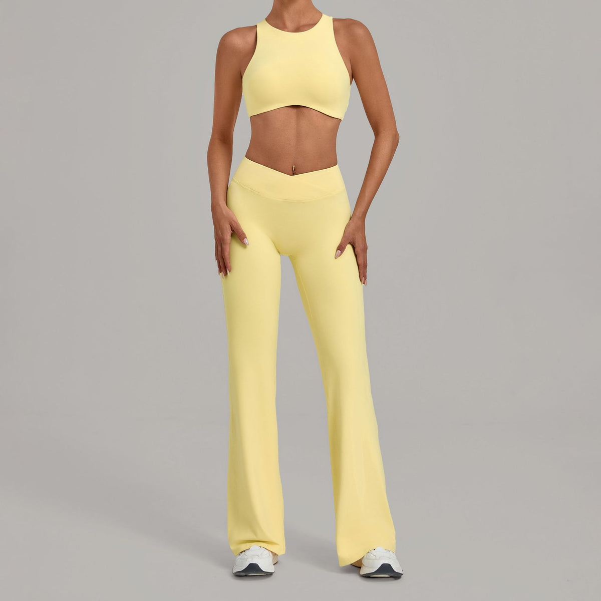 Women's durian yellow two piece seamless yoga set by Mazify