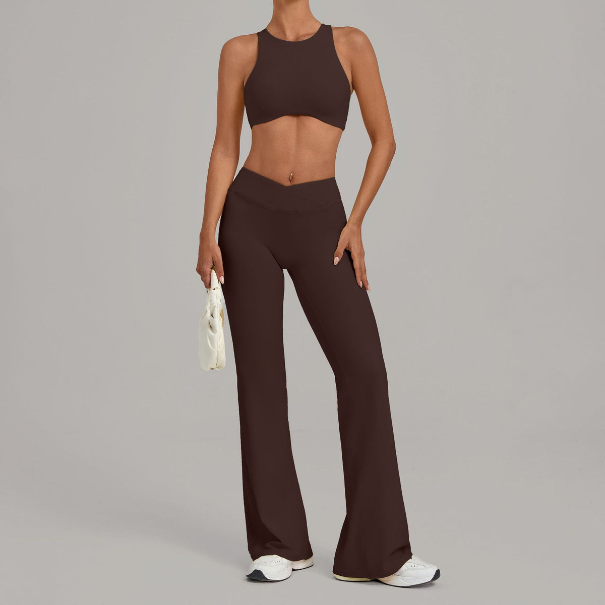 Women's espresso brown two piece seamless yoga set by Mazify
