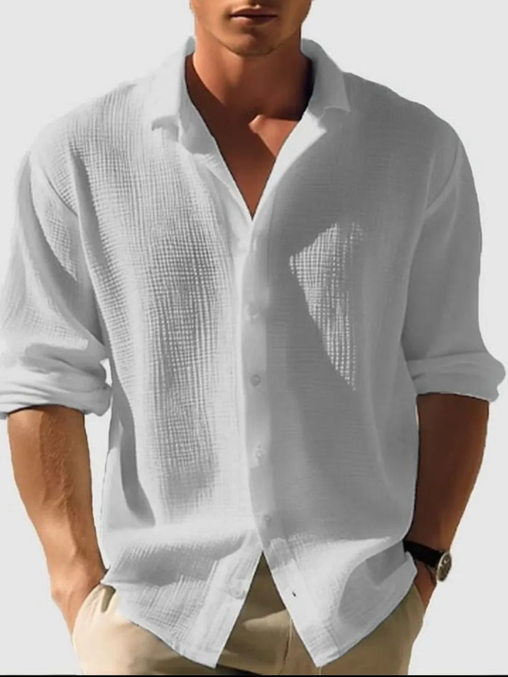 Back view of long sleeve button shirt

