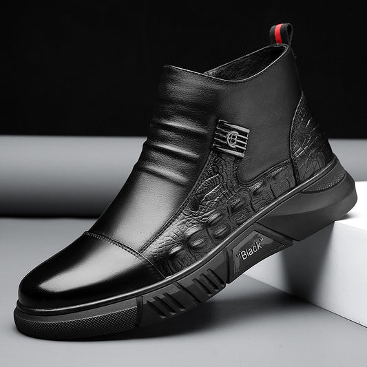 men’s leather Martin boots with fleece lining
