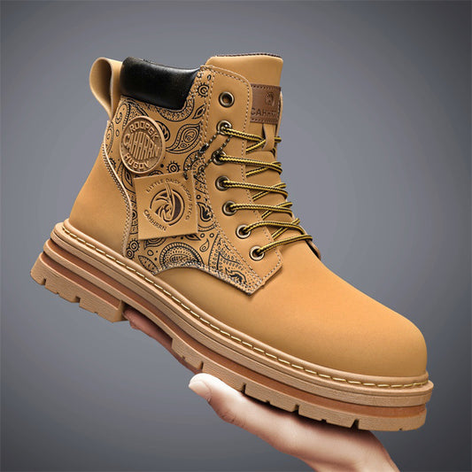 men’s high top Martin boots in retro yellow for winter use
