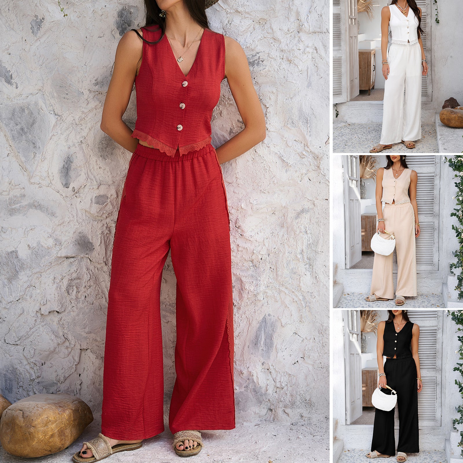 Minimalist two-piece set with vest and trousers
