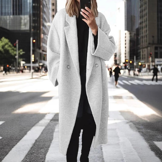  Front view of woolen long windbreaker jacket

