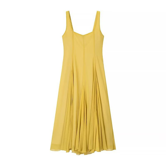 Front view of women's square neck sleeveless midi dress
