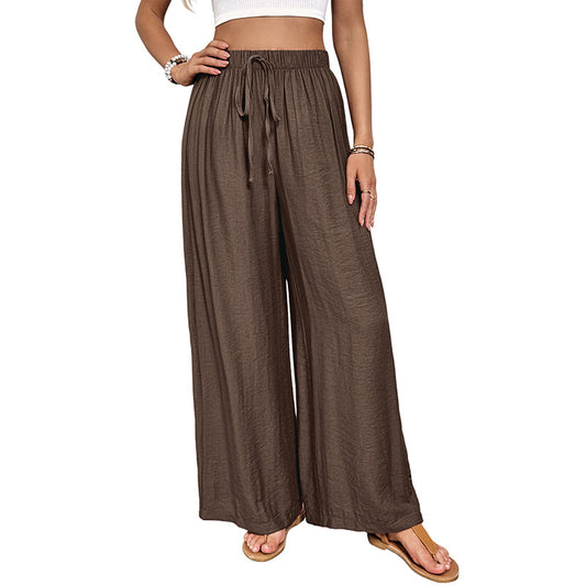 Front view of women’s lace-up wide-leg pants
